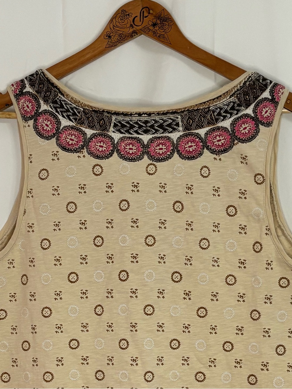Charter Club Cream/Pink/Brown Boho Print Sleeveless V-Neck Tank/Blouse - Size 2X - Picture 9 of 14